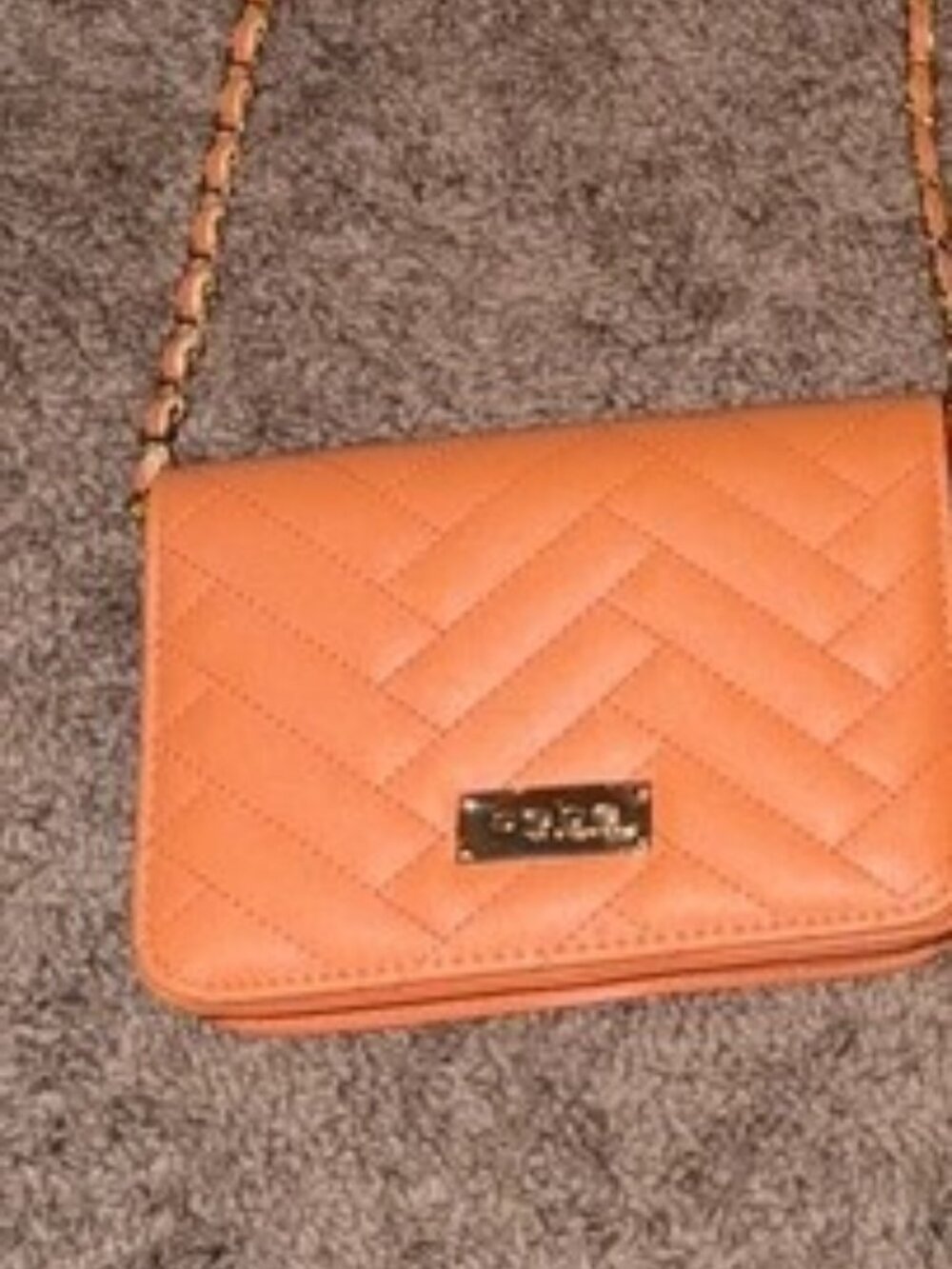 bebe Quilted Orange Crossbody Bag with Gold Chain